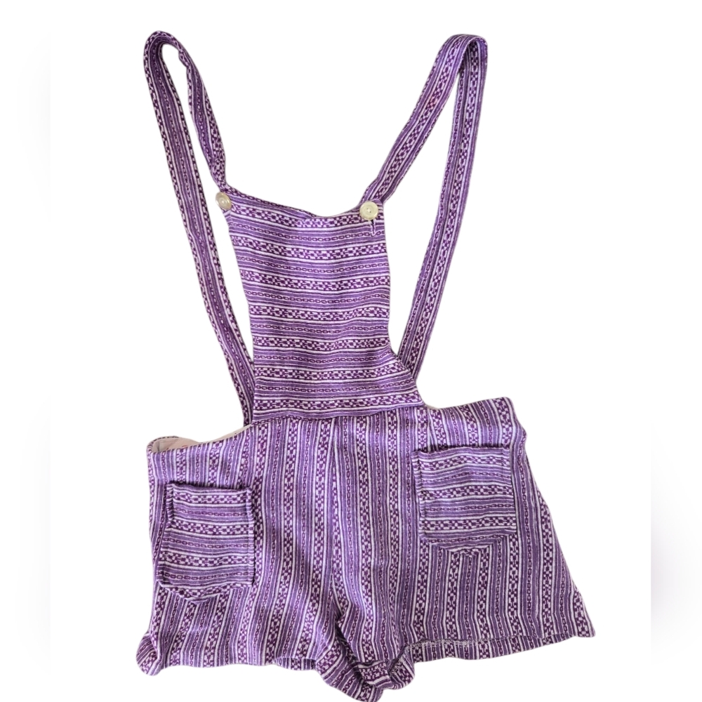 Vintage Young Timers Purple Patterned Overall Shorts